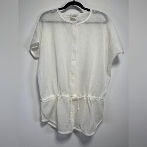 Vayola | Mesh Open Knit Button Down Short Sleeve Cover-Up